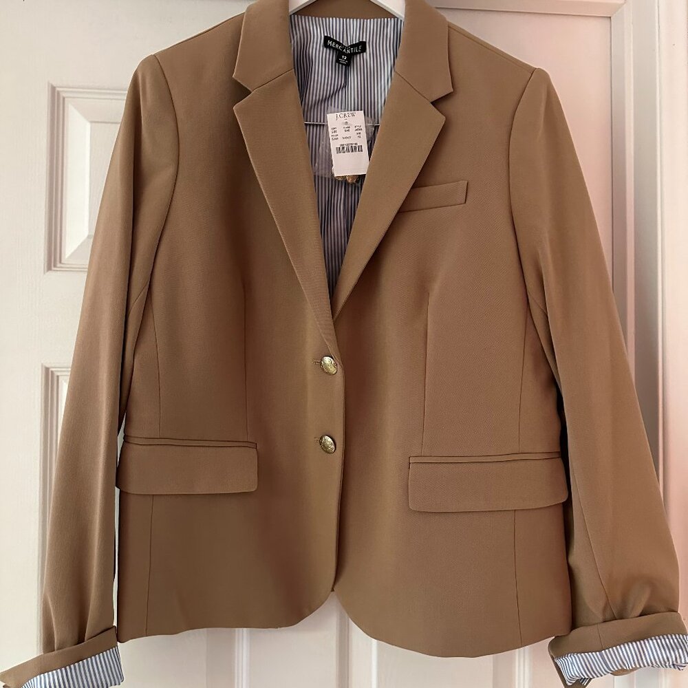 J.Crew Mercantile Women’s Blazer Size 12 Beige Business Classic Lined Button Up